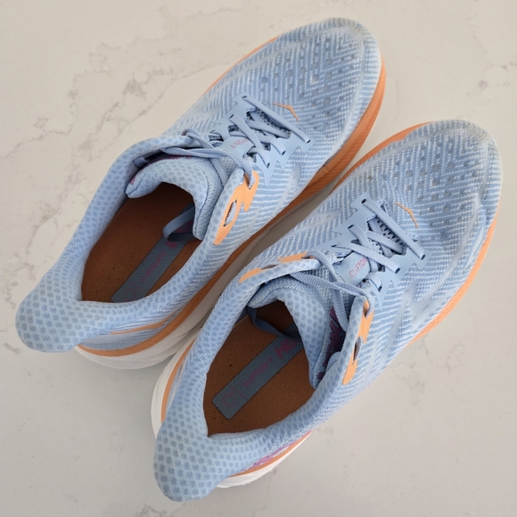 Hoka Clifton 9 Cushioned Athletic Walking Running Shoe Light Airy Blue Ice Water - Picture 4 of 10